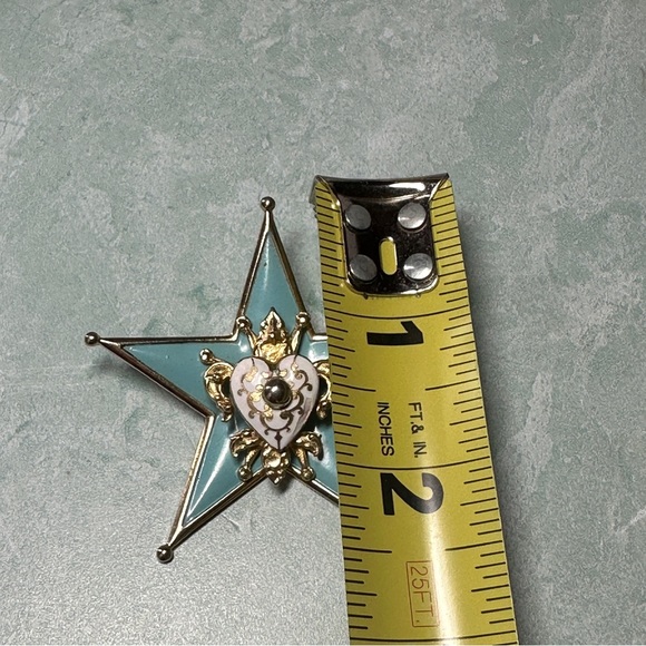 Coro Gold Tone Blue Enamel Star Shaped Crown Signed Large Pin Brooch - Picture 5 of 6